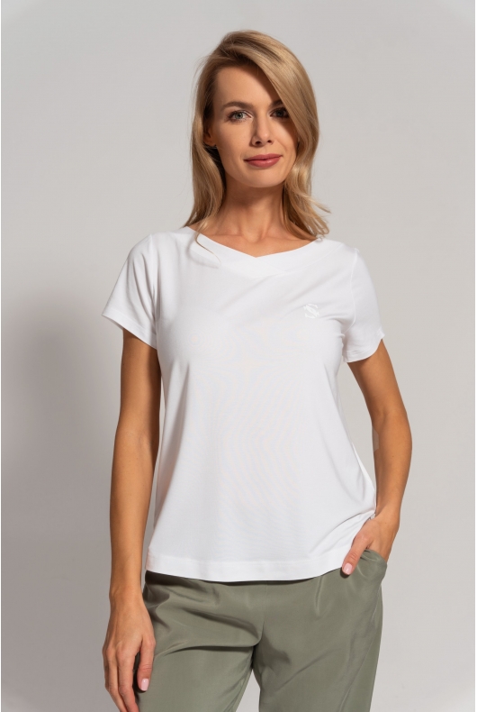 Dzianinowa bluzka t-shirt z wiskozy w kolorze białym