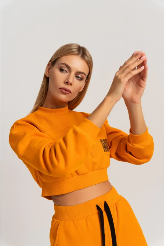 Damska krótka pomarańczowa bluza crop top bez kaptura