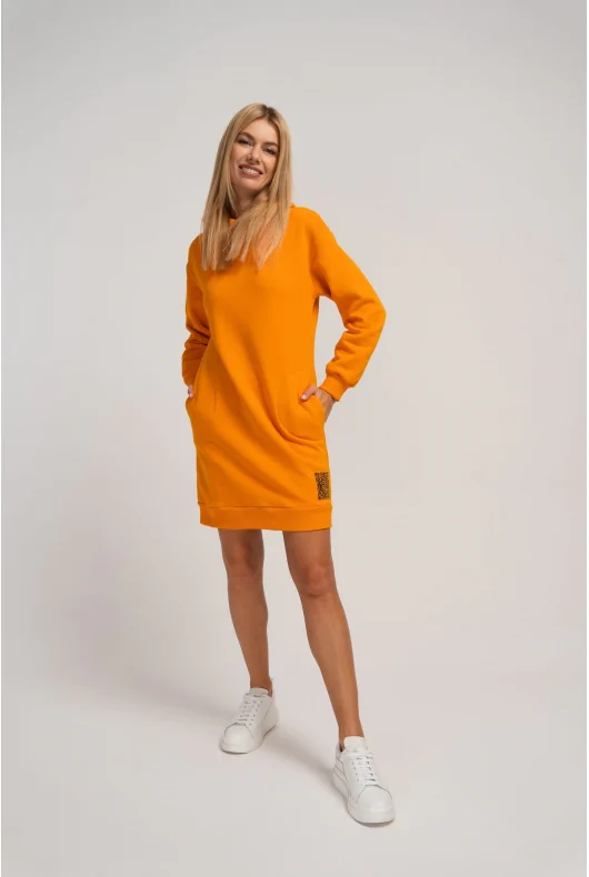 dresowa sukienka z kapturem długa bluza z kapturem pomarańczowa