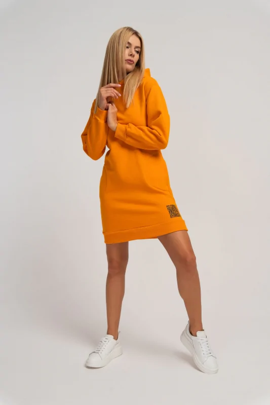 dresowa sukienka z kapturem długa bluza z kapturem pomarańczowa