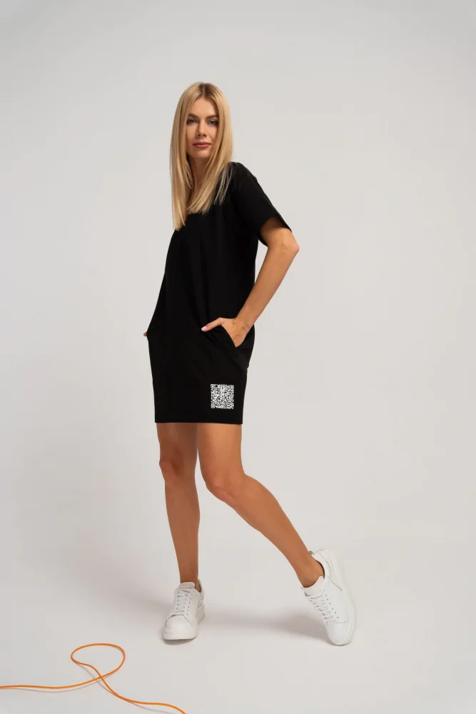 Bawełniana sportowa sukienka t-shirt oversize czarna
