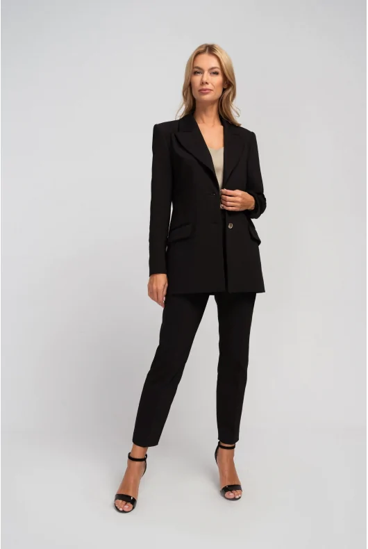 Czarne spodnie w kant o prostym kroju z kieszeniami uszyte z bawełny, w eleganckim stylu.