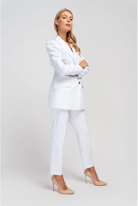 Białe eleganckie spodnie damskie w kant od garnituru