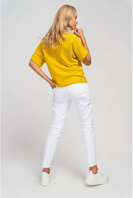 Dopasowane białe jeansy z bawełny i dodatkiem elastanu