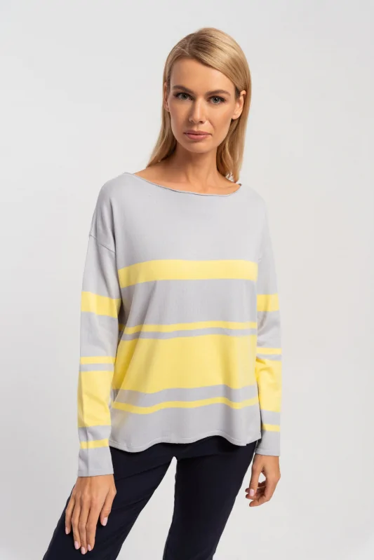 wiskozowy sweter popielaty w żółte pasy