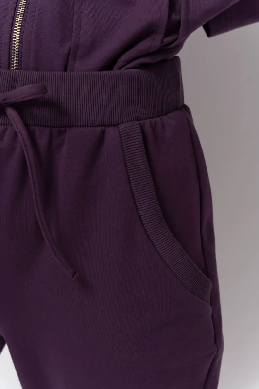 bawełniane dresowe spodnie damskie fioletowe