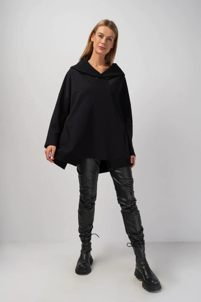 bawełniana bluza asymetryczna damska oversize w kolorze czarnym