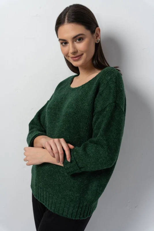 sweter z dodatkiem wełny, z rękawami 7/8 , z półokrągłym dekoltem w kolorze szarym