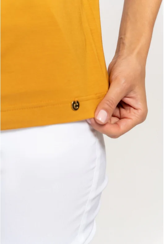 wiskozowa bluzka w kolorze żółtym, z krótkim rękawem o luźnym kroju