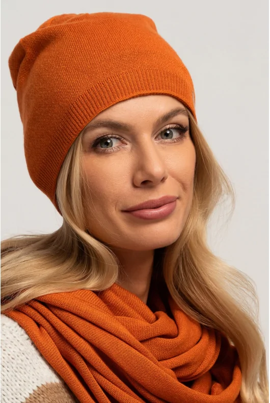 ciepła czapka z kaszmirem i wełną w kolorze pomarańczowym
