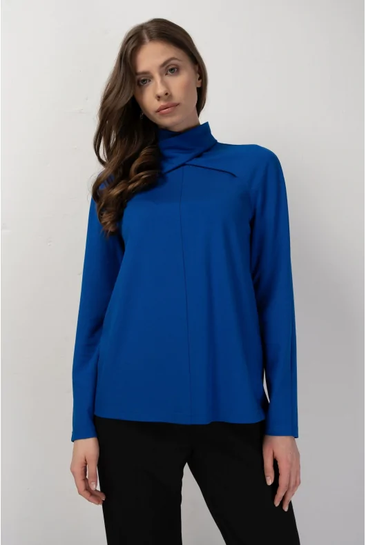 bluzka z długim rękawem i półgolfem, elastyczny materiał z dodatkiem wiskozy, w kolorze niebieskim
