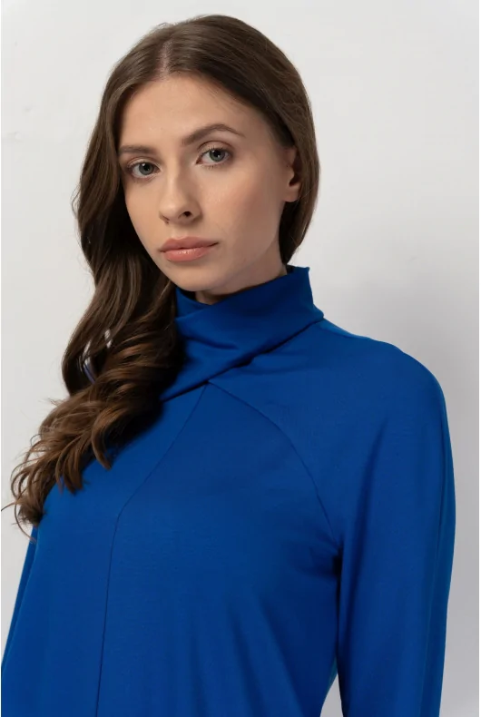 bluzka z długim rękawem i półgolfem, elastyczny materiał z dodatkiem wiskozy, w kolorze niebieskim