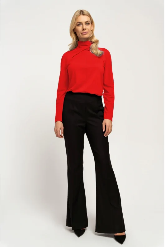 damska bluzka z długim rękawem i półgolfem, elastyczny materiał z dodatkiem wiskozy, w kolorze czerwonym