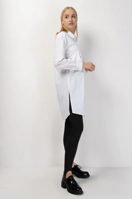 Bawełniana biała koszula damska - tunika oversize
