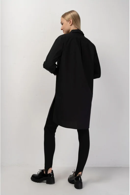 Czarna bawełniana koszula damska - tunika oversize