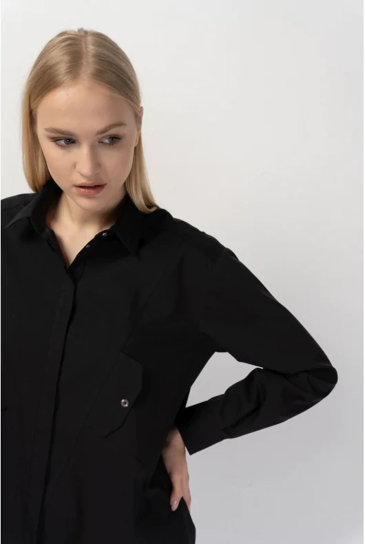 Czarna bawełniana koszula damska - tunika oversize