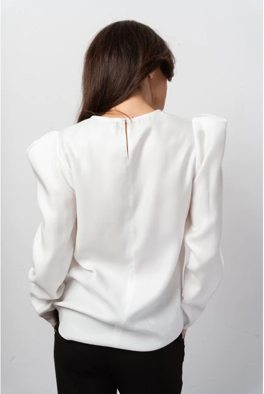 damska bluzka z bufkami z połyskującej wiskozy w kolorze kremowym