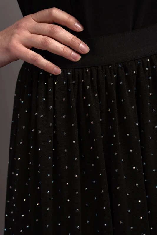 czarna szyfonowa, tiulowa spódnica MINI z kryształkami
