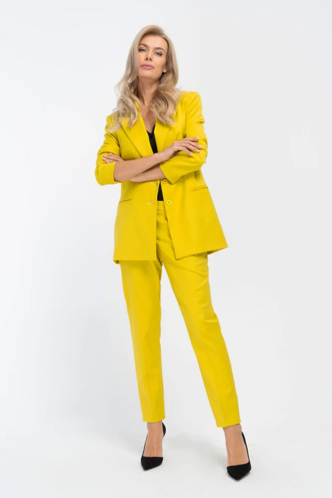 damskie spodnie w kant w kolorze żółtym