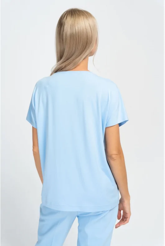 niebieska bluzka z krótkim rękawem z mikromodalu z autorskim nadrukiem