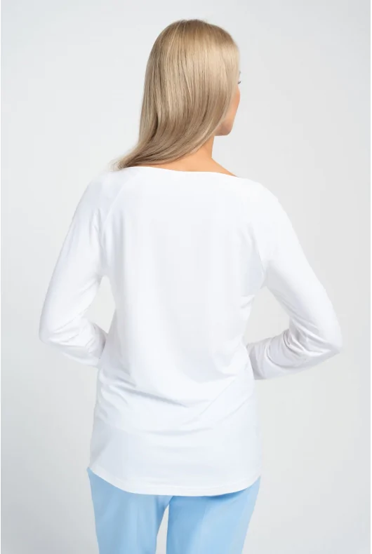 biała bluzka z długim rękawem, longsleeve z mikromodalu