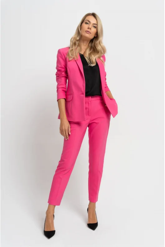 eleganckie spodnie w kant, bawełniane w kolorze różowym