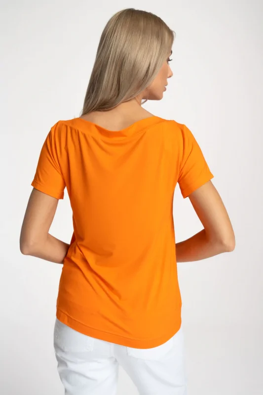 gładka, pomarańczowa bluzka z krótkim rękawem z mikromodalu