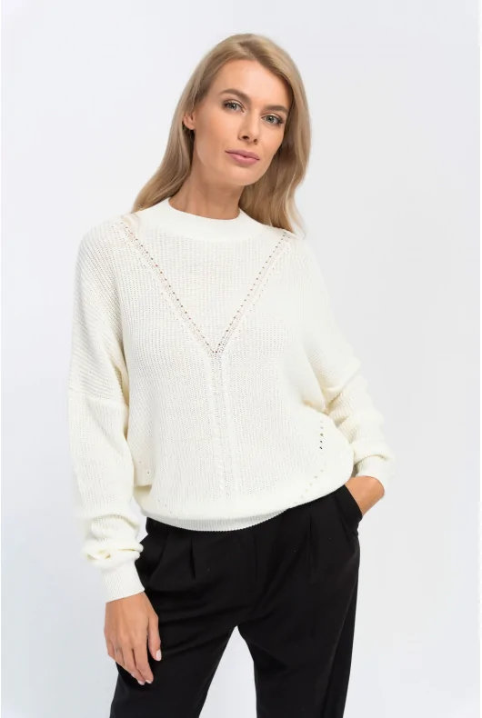 Bawełniany sweter z półgolfem w kolorze kremowym