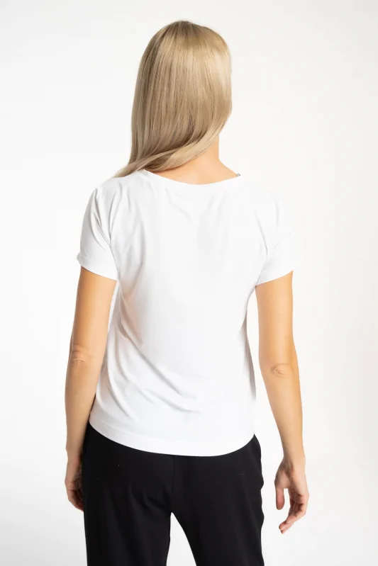 Damski biały t-shirt z mikromodalu z nadrukiem