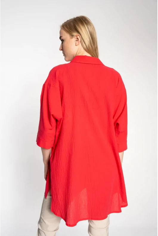 SIAN - czerwona, bawełniana koszula oversize