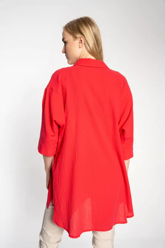 SIAN - czerwona, bawełniana koszula oversize
