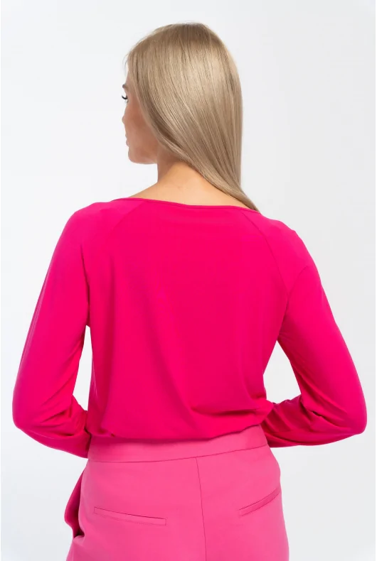 różowa bluzka z długim rękawem, longsleeve z mikromodalu