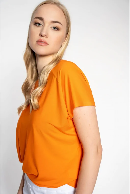 pomarańczowa bluzka z krótkim rękawem z mikromodalu.
